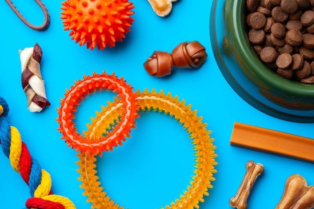 Close-up of a puppy chewing on a brightly colored, durable rubber toy with various textures, placed on a soft blanket to encourage safe chewing habits.