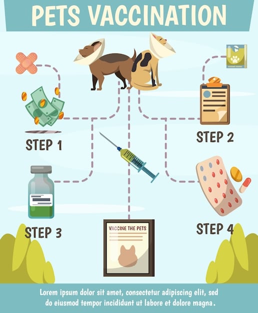 A chart showing the recommended vaccination schedule for puppies and kittens, broken down by age and vaccine type.