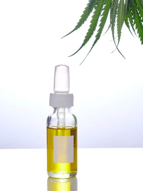 A close-up of a bottle of CBD oil specifically formulated for cats, next to a measuring dropper, on a white background.