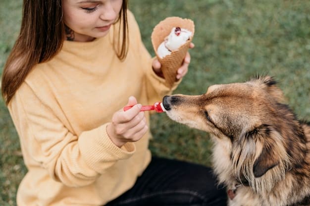A pet owner happily brushing their dog's teeth with a pet-specific toothbrush and toothpaste.
