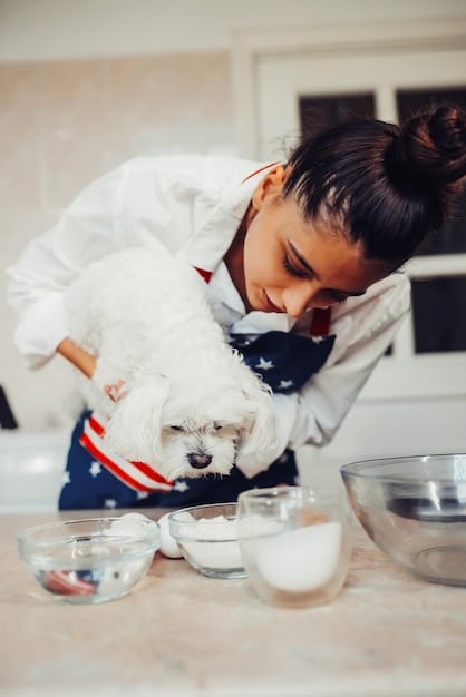 A veterinary nutritionist preparing a balanced meal for a diabetic dog, with precise measurements of protein, fiber, and carbohydrates.