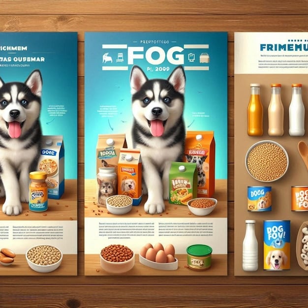 A split-screen image showing two different dog food packages: one with misleading marketing claims and another with clear, transparent labeling. This can emphasize the importance of scrutinizing labels.