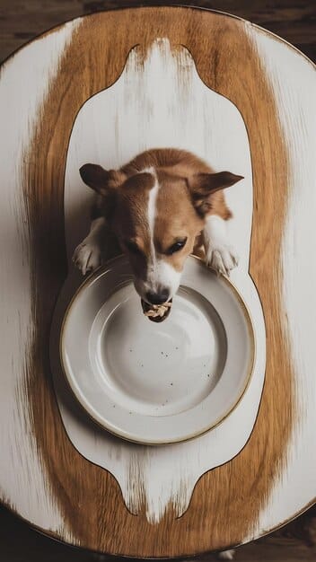 A split image showing a dog hunching awkwardly to eat from a floor-level bowl on one side, and eating comfortably from an elevated bowl with a straight neck alignment on the other side.