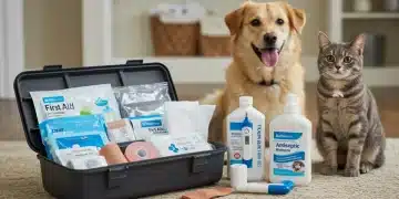 Essential pet first aid kit for 2025 with bandages, antiseptic, and thermometer
