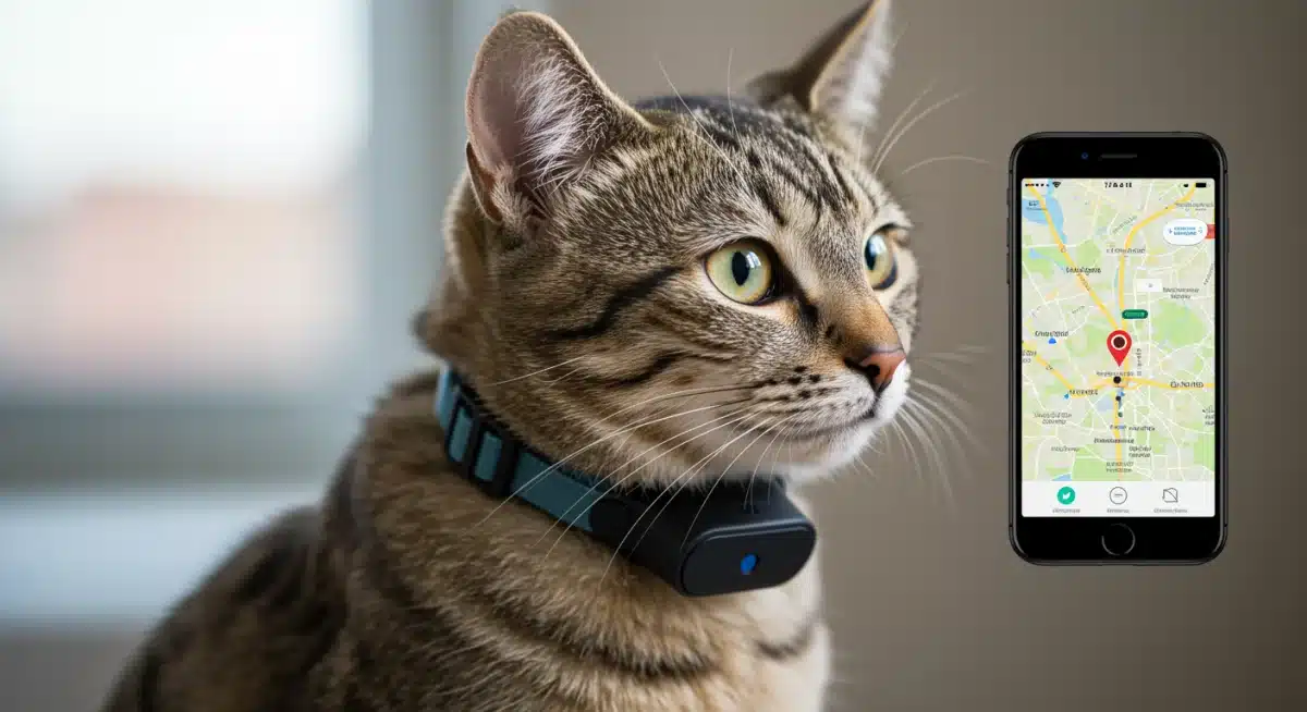 Cat wearing a sleek GPS tracker collar, ideal for pet location and safety.