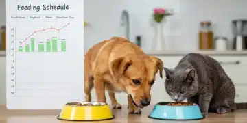 DIY Pet Feeding Schedule: Optimal Digestion in 2 Weeks Happy dog and cat eating from bowls with DIY feeding schedule chart