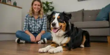 Smart dog performing advanced trick with owner