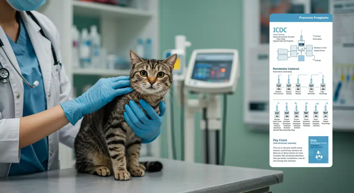 Veterinarian performing a routine check-up on a cat, emphasizing preventative care in line with 2025 CDC guidelines.