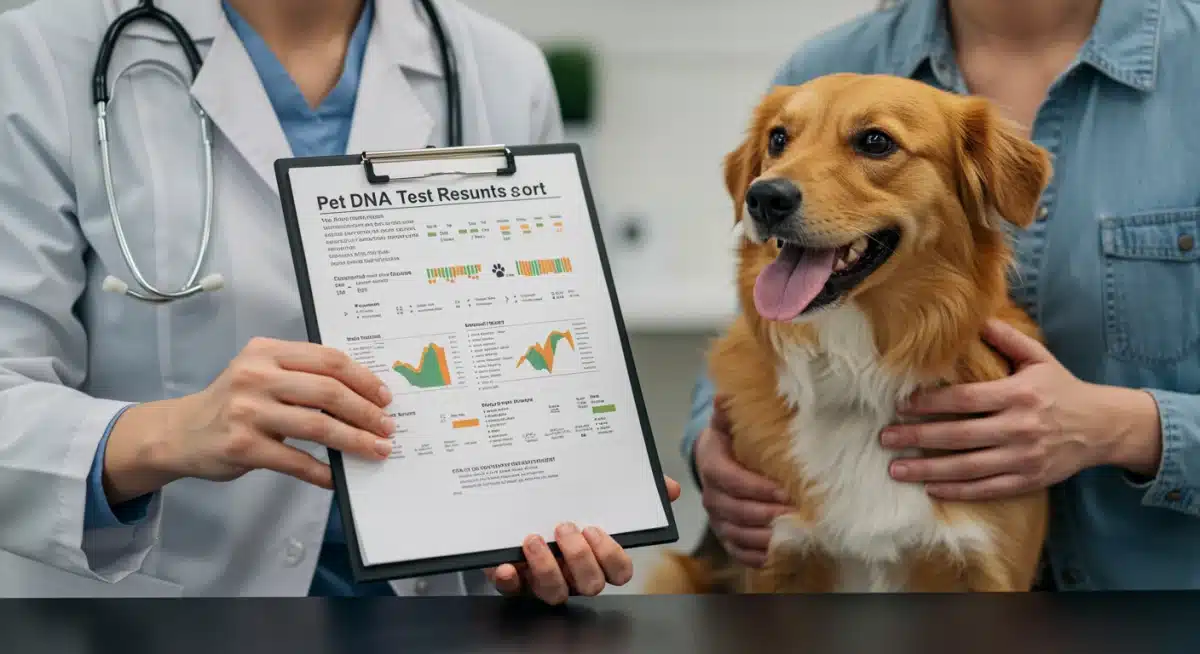 Veterinarian discussing detailed pet DNA test results with a pet owner.