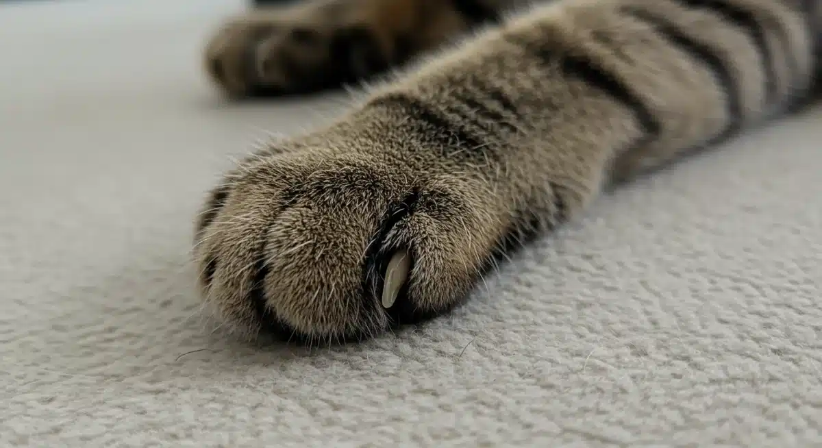 Close-up of cat paw showing subtle changes, potentially linked to kidney disease