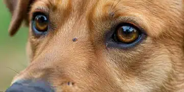 Close-up of a dog with a barely visible tick, highlighting the importance of preventing tick-borne diseases.