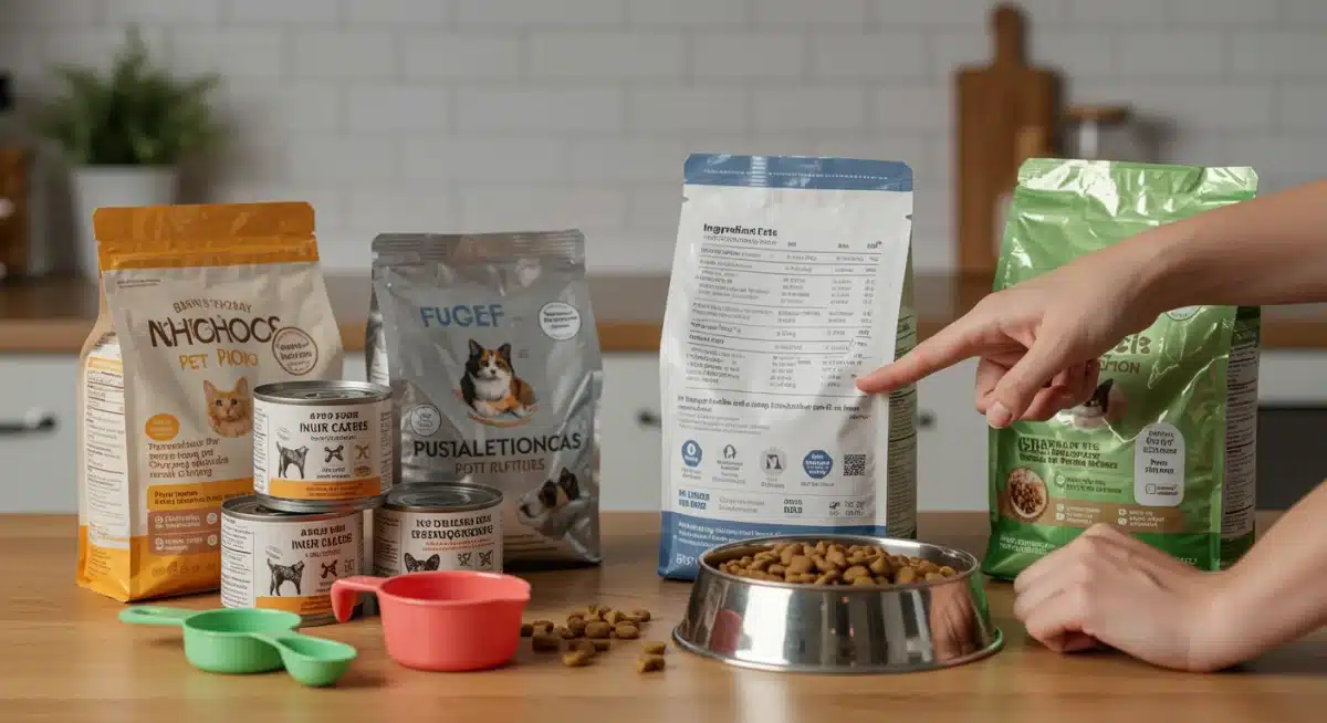 Person examining pet food ingredient list