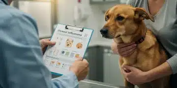Pet owner and veterinarian discussing canine influenza prevention