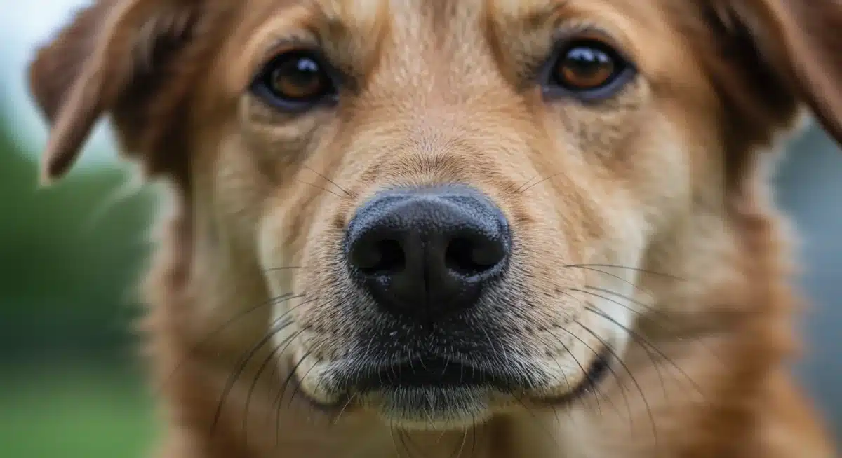 Close-up of dog's nose showing potential illness symptoms