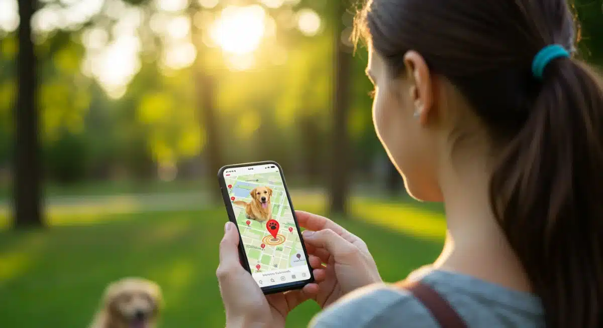 Pet owner checking pet location on smartphone app