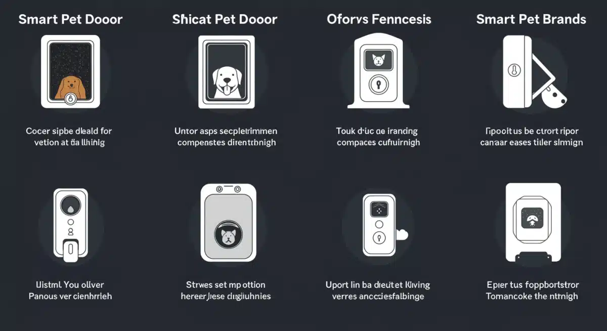 Infographic comparing features and performance of four smart pet door brands