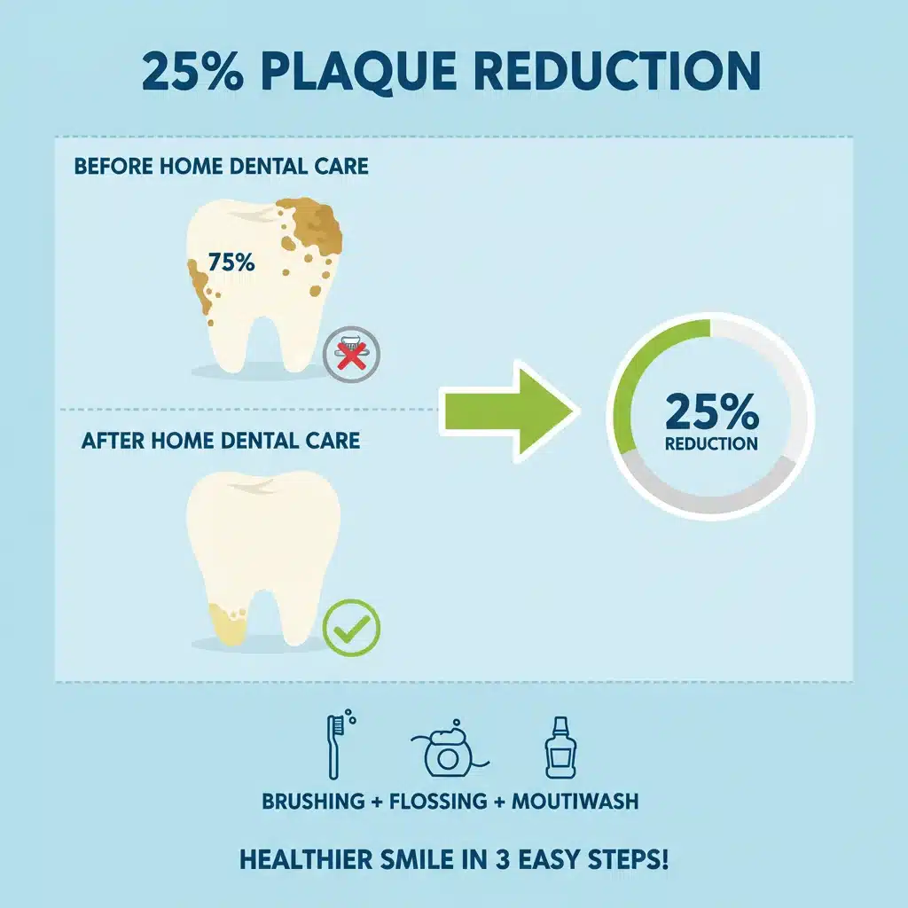 Infographic showing 25% plaque reduction from home dental care
