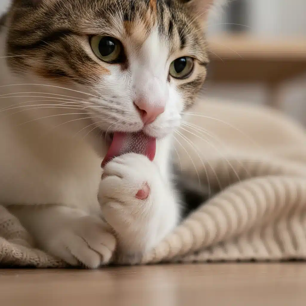 Irritated cat paw with allergic dermatitis