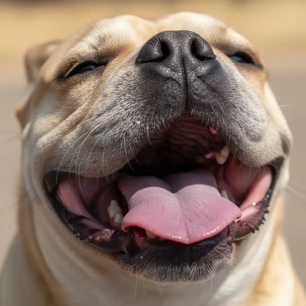 Close-up of dog's bright red and dry gums, a sign of heatstroke