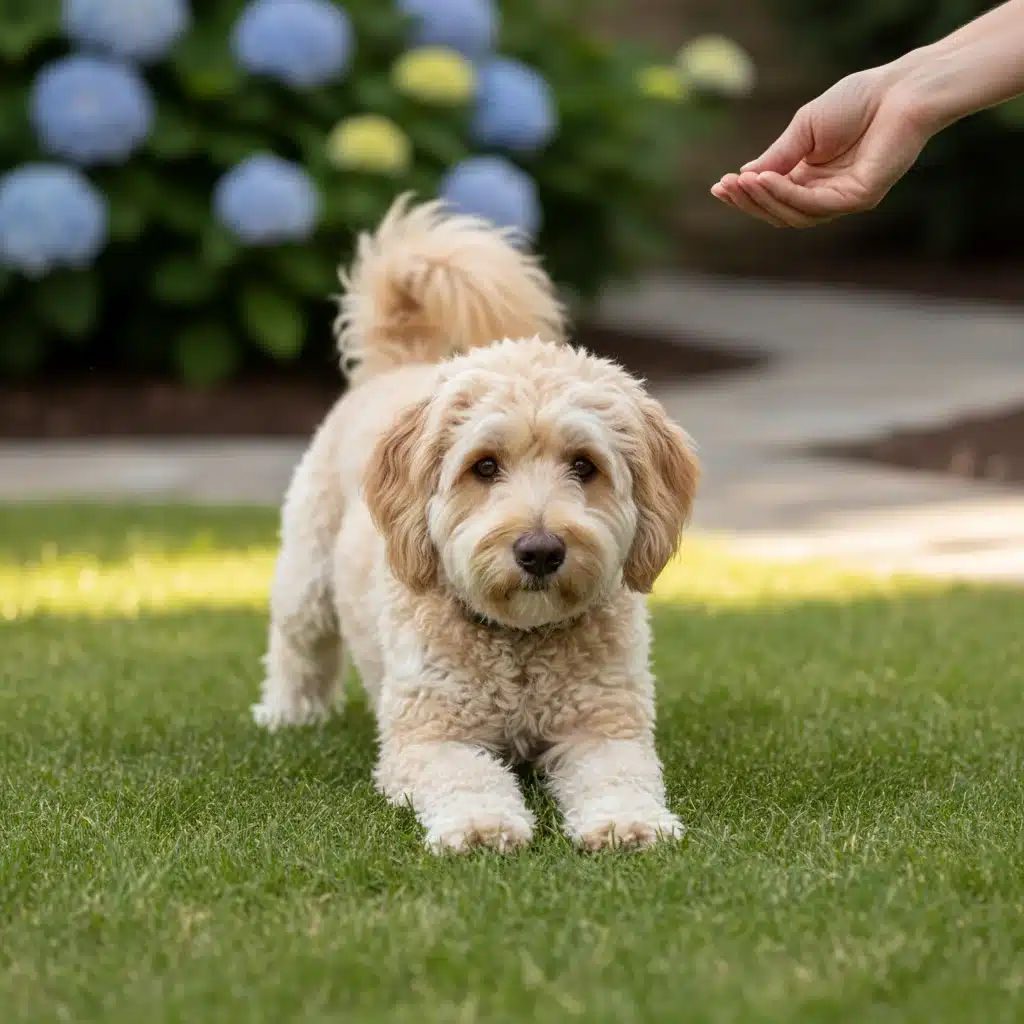 Small dog successfully holding a stay command