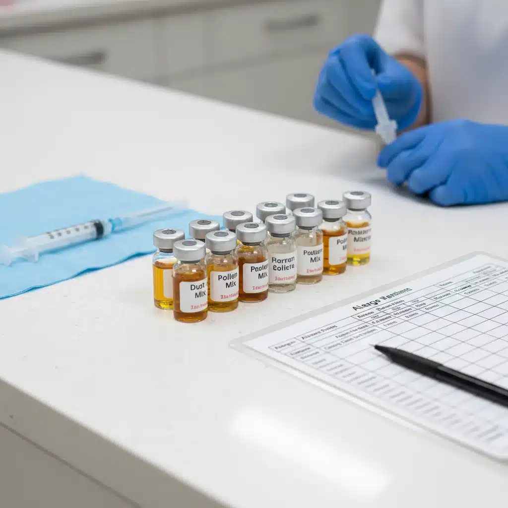 Veterinary allergy testing equipment on clinic counter