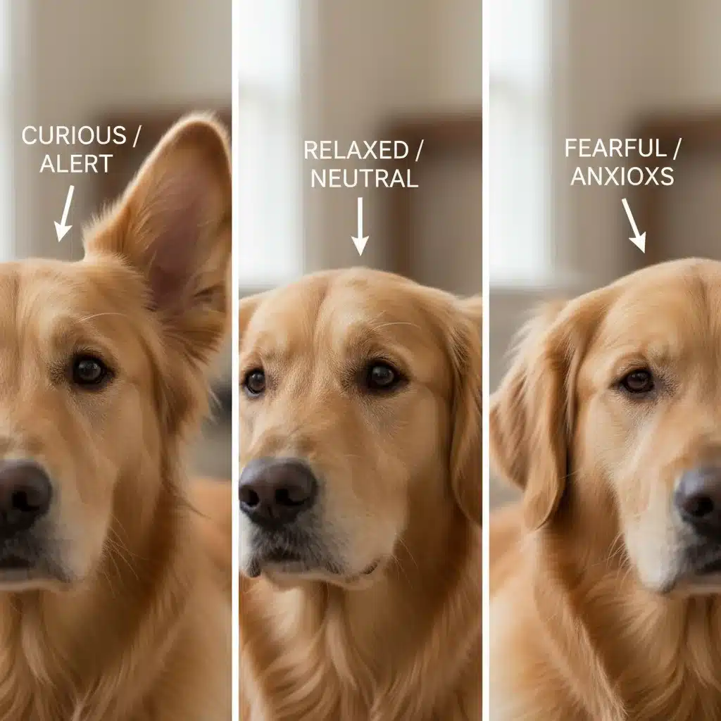 Diagram illustrating different dog ear positions and their meanings in canine communication
