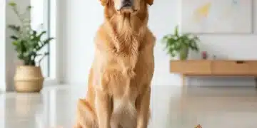 Golden retriever with modern dog training tools for obedience