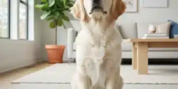 Golden retriever puppy looking at treats, ready for positive reinforcement training session.